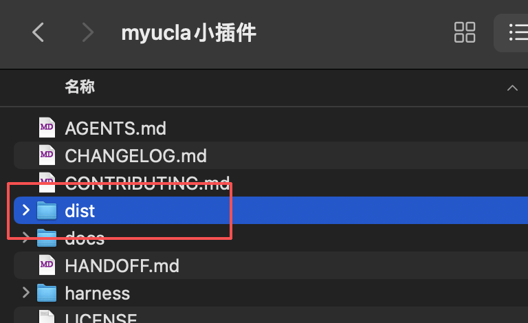A Finder window with the dist folder highlighted.